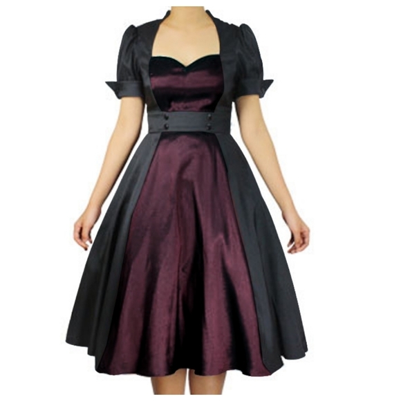 Swing Dance Satin Short Sleeve Pin Up Dress - Picture 2 of 10